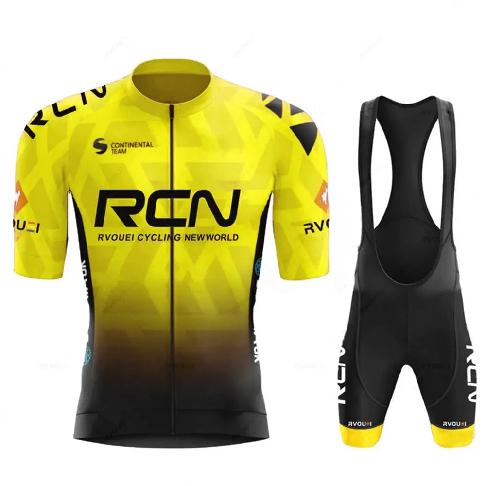 Rvouei cycling jersey set with yellow gradient jersey and black bib shorts