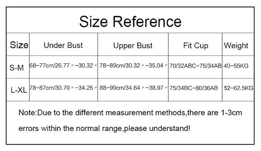 Bra size reference chart for Simples Market wireless triangle-cup bralette