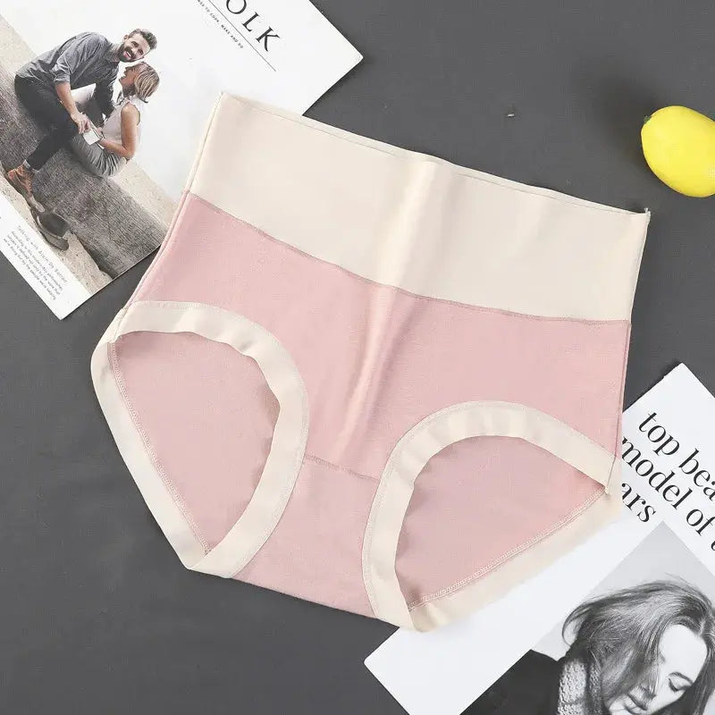 Women's high-waisted panties, pink panel with beige trim, modal fabric, 6-pack by Simples Market