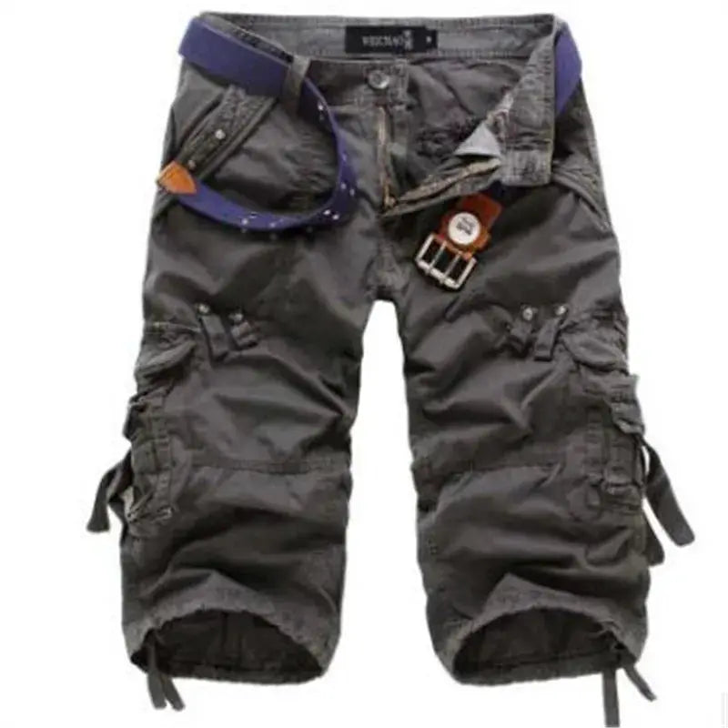 Men's cargo shorts knee-length gray cotton casual shorts by Simples Market with belt