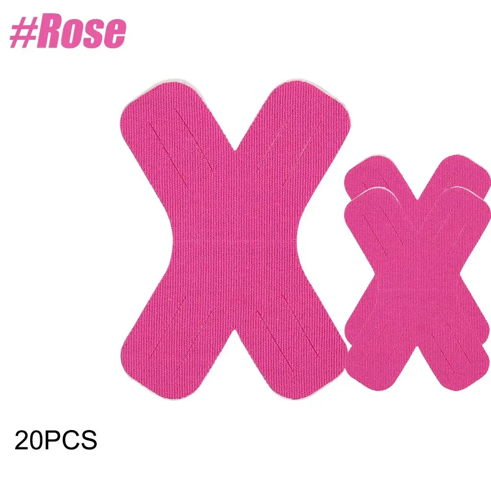 Kinesiology tape precuts, X-shaped pink, 20 pieces by Simples Market for pain relief and joint support