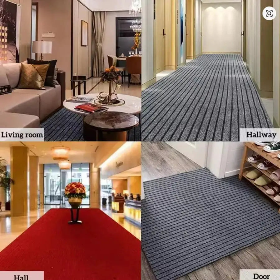 Simples Market blue-gray striped polyester floor mats for doors and hallways; non-slip and anti-fouling (set of four)