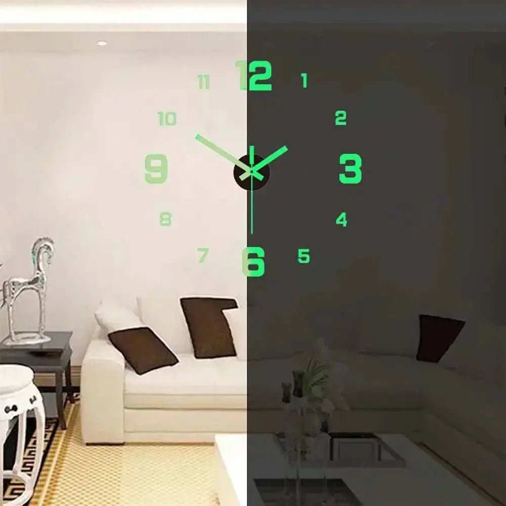 Digital clock wall sticker by Simples Market with neon-green glow, removable decor for bedroom or living room.