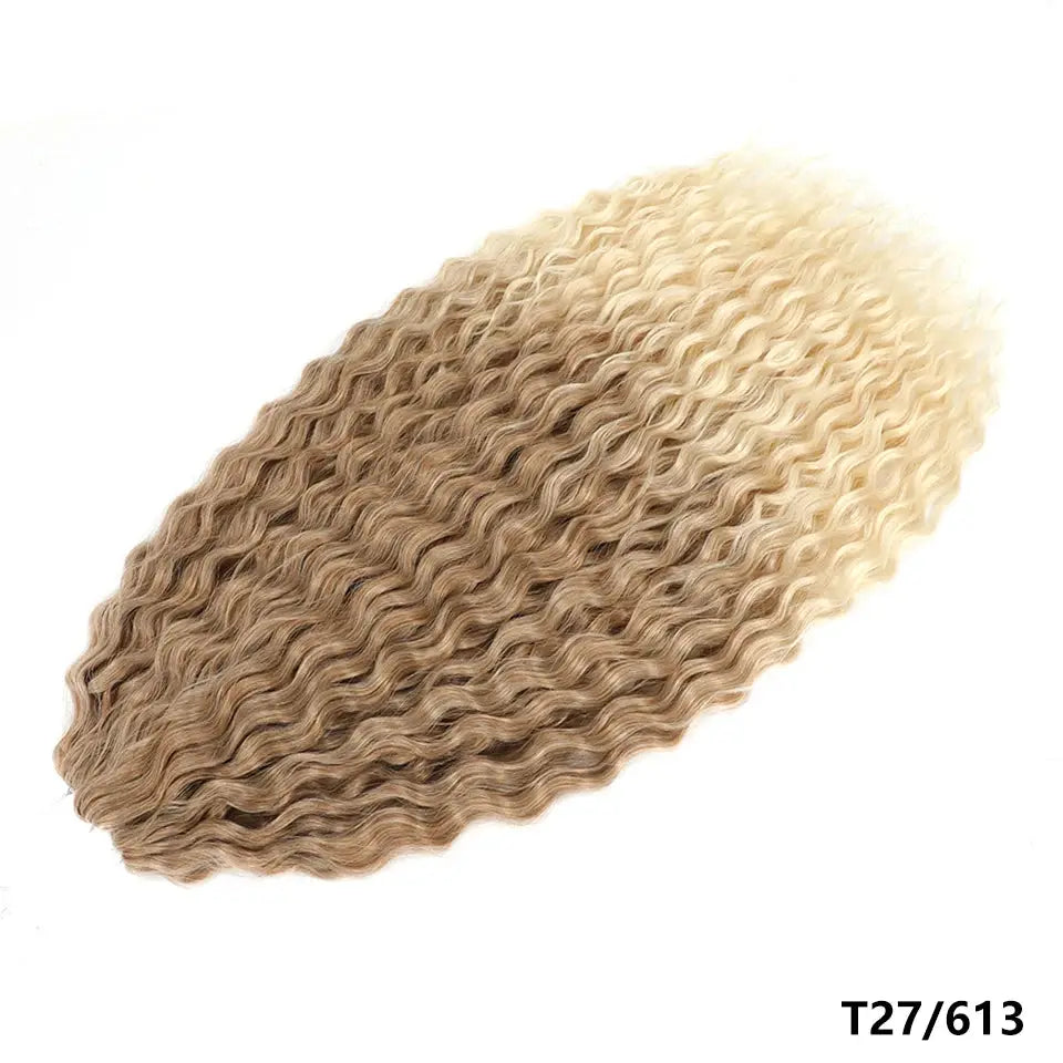Ariel Curls water wave crochet hair extensions in blonde ombre, synthetic Afro curls (T27/613) by Simples Market