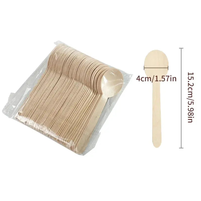 Disposable Wooden Spoons Set 50 100 Pcs For Tasting Yogurt Ice Cream Desserts Forks Wedding Party Tableware