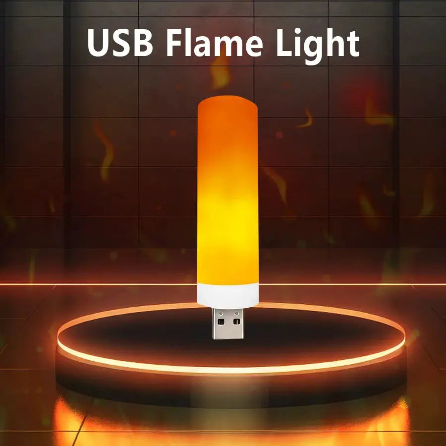 USB LED Flame Light by Simples Market; orange flickering flame bulb with USB plug.