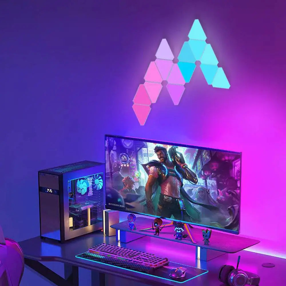 LED triangular RGB wall lamp by Simples Market, smart ambient backlight for bedroom and office