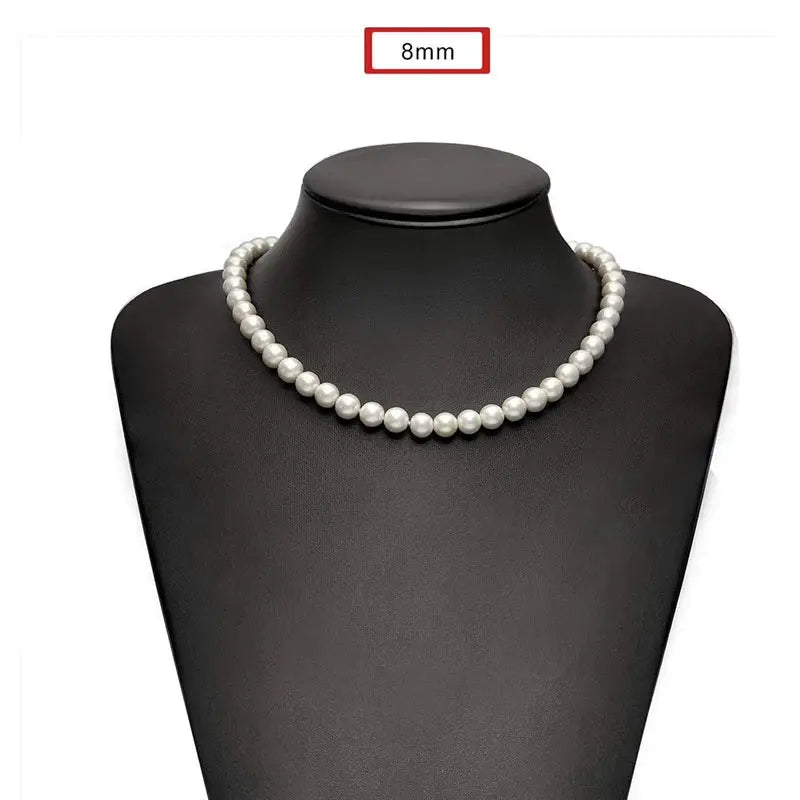 Mens Imitation Pearl Beaded Short Choker Necklace White Beaded Chain Jewelry For Men 2026 Fashion Accessory