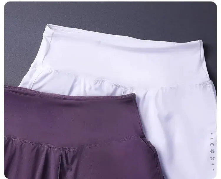 Women's 2-in-1 shorts with pockets, white and purple, lightweight breathable split-side design by Simples Market.