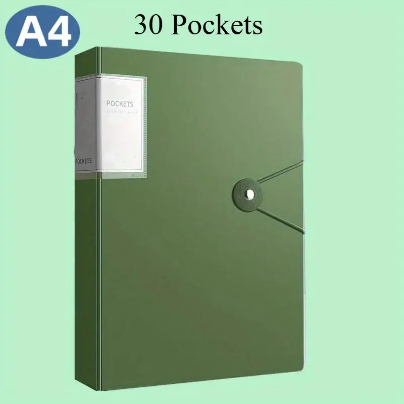 Simples Market A4 30-pocket document binder, green with elastic strap closure