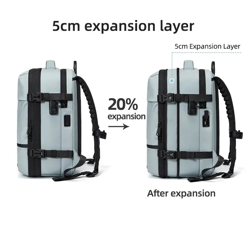 VoyagePro Travel Casual 16 Inch Vacuum Compression Laptop Backpack With USB Charging Waterproof Oxford 40L Expandable