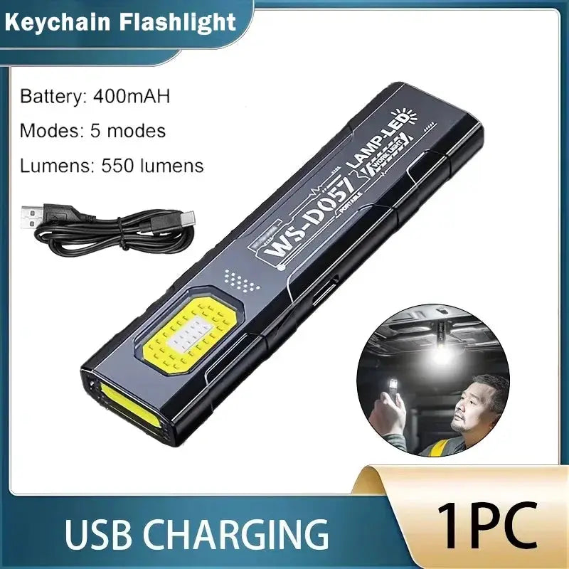 Simples Market black COB LED keychain flashlight, USB charging, 550 lumens, pocket size
