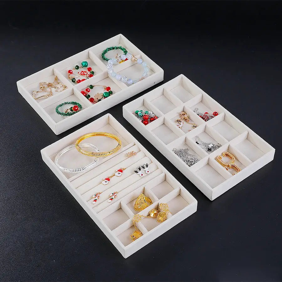 1 Piece Flocking Jewelry Box And Tray Beige Necklace Jewelry Organizer Gift Box 21.3 x 12.5 x 2.5 cm