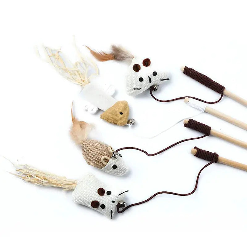Teaser Feather Cat Wand Toy With Wood Rod Interactive Kitten Toy Colorful Feathers For Exercise And Bonding