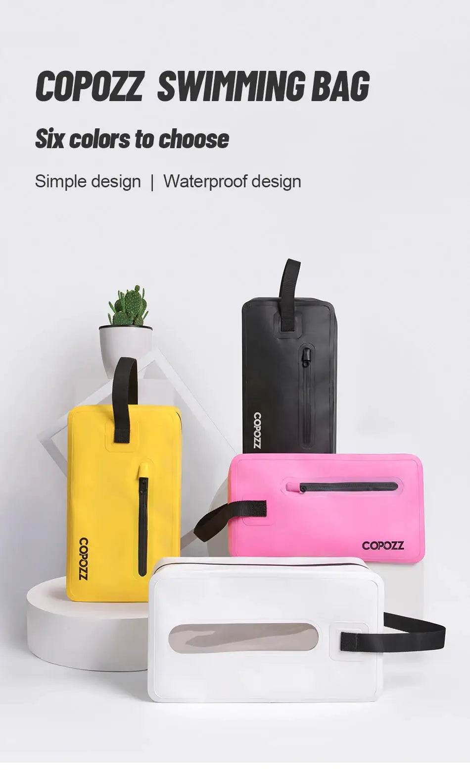 COPOZZ gym bag set of four in yellow, pink, black and white with handles and zip pockets