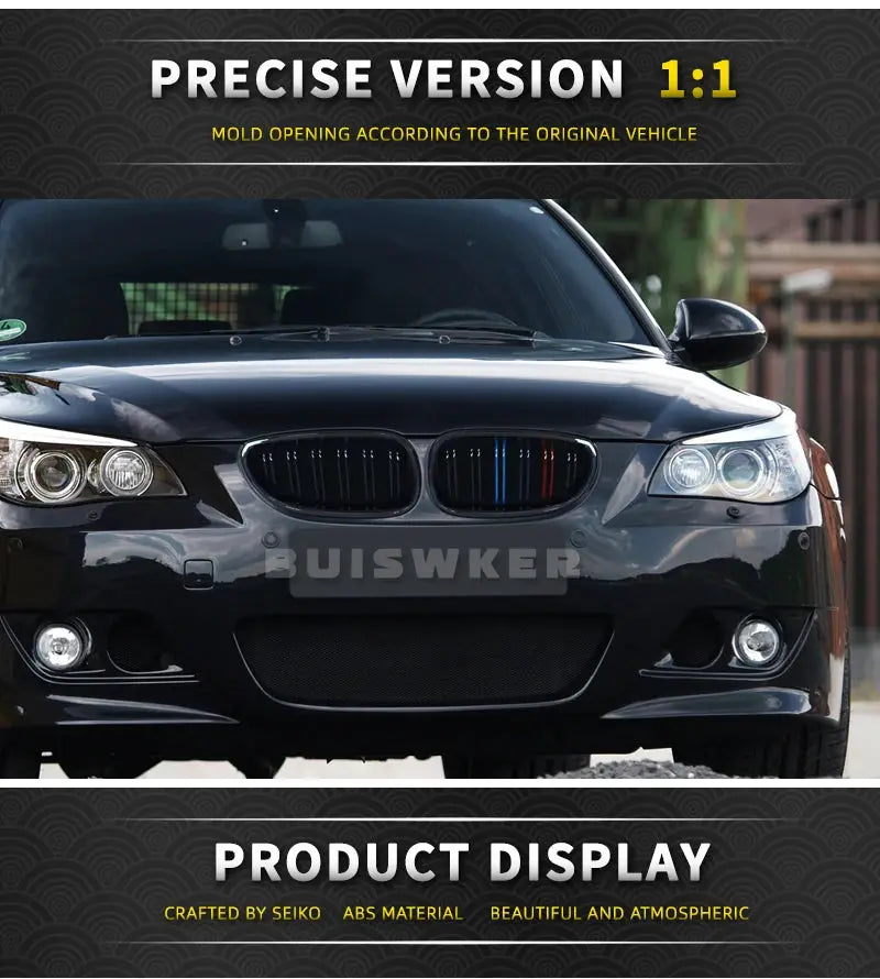 BMW E60/E61 front bumper grille, gloss black kidney with double-slatted race-style design fits 2003-2009