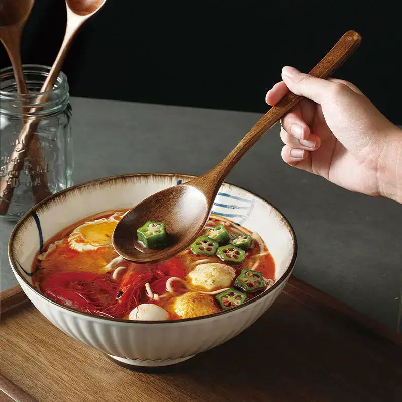 Two Piece Wooden Spoon Tableware Set Natural Phoebe Wood Kitchen Utensils For Cooking And Serving Soup Tea Dessert