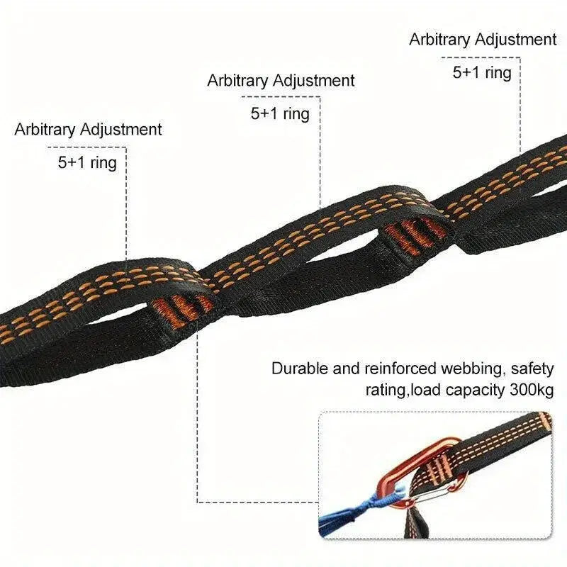 2-pack hammock straps by Simples Market, reinforced polyester with black/orange webbing and 5+1 rings