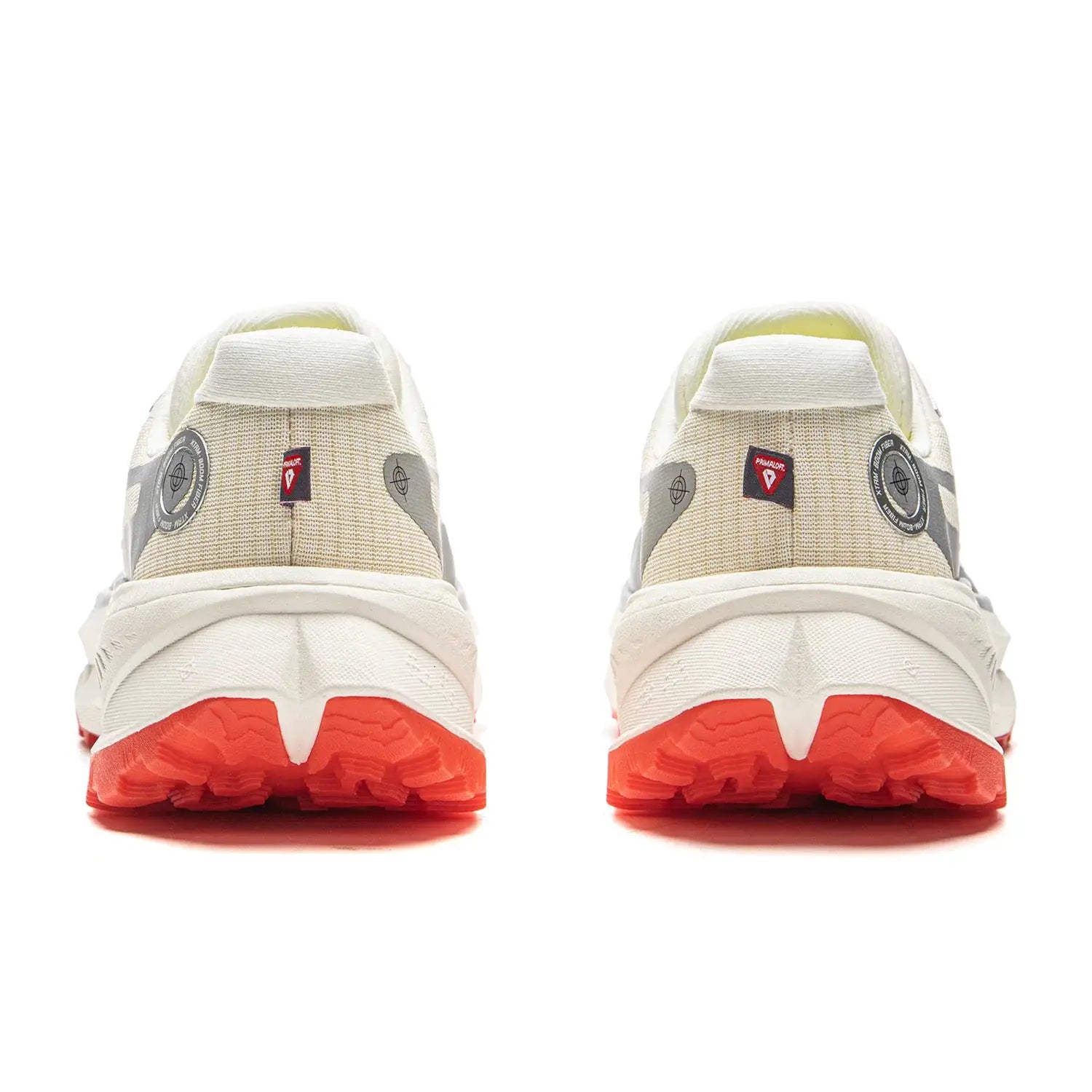 Li-Ning men's DI LU 2 trail running shoes pair; beige textile uppers with orange outsoles.