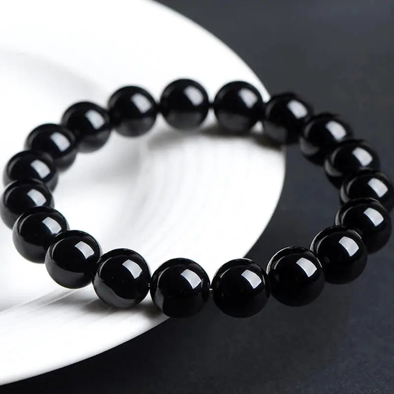 Nature Black Obsidian Onyx Beaded Bracelet For Men Unisex Natural Stone Handmade Yoga Meditation Jewelry