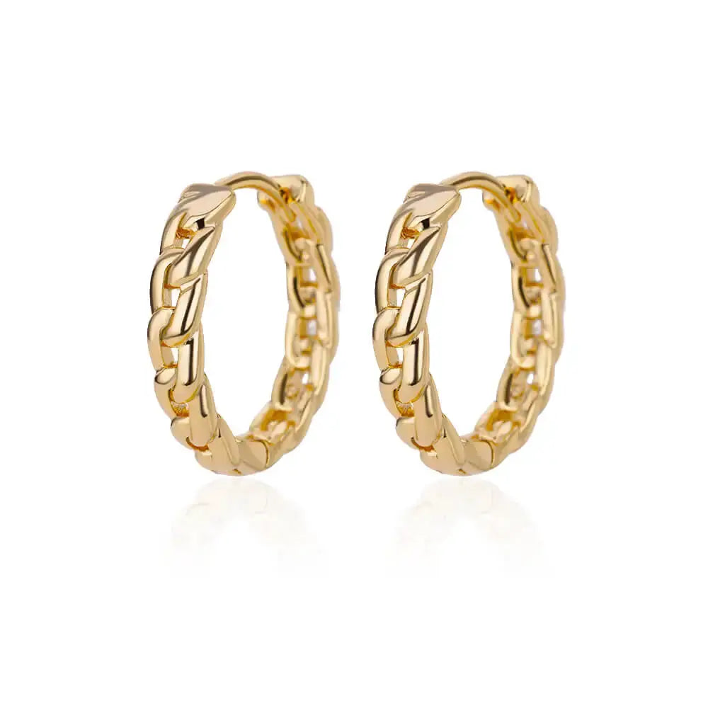 Gold-tone stainless steel hoop earrings, pair with chunky chain-link design