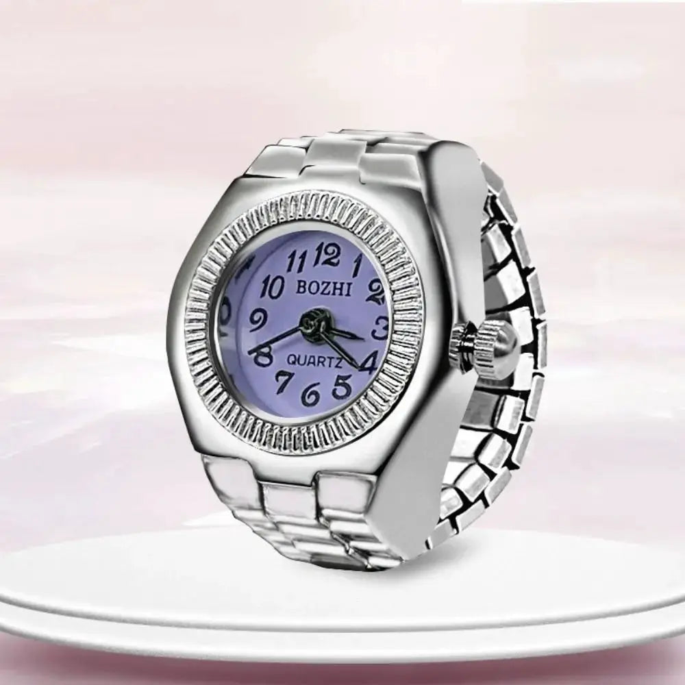 RetroPulse Heart Ring Watch With Adjustable Elastic Strap For Finger Sizes And Vintage Punk Roman Quartz Movement