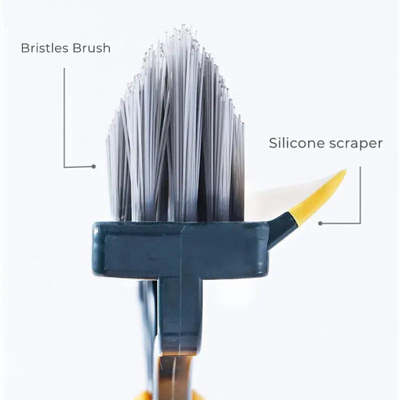 Bathroom floor brush with long blue handle and yellow silicone scraper by Simples Market
