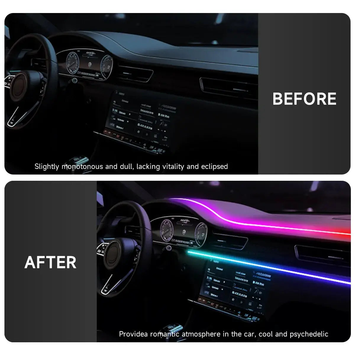 Car LED Ambient Light USB 64 Colors RGB Acrylic Strips 110cm With App Remote Control Atmosphere Lamp