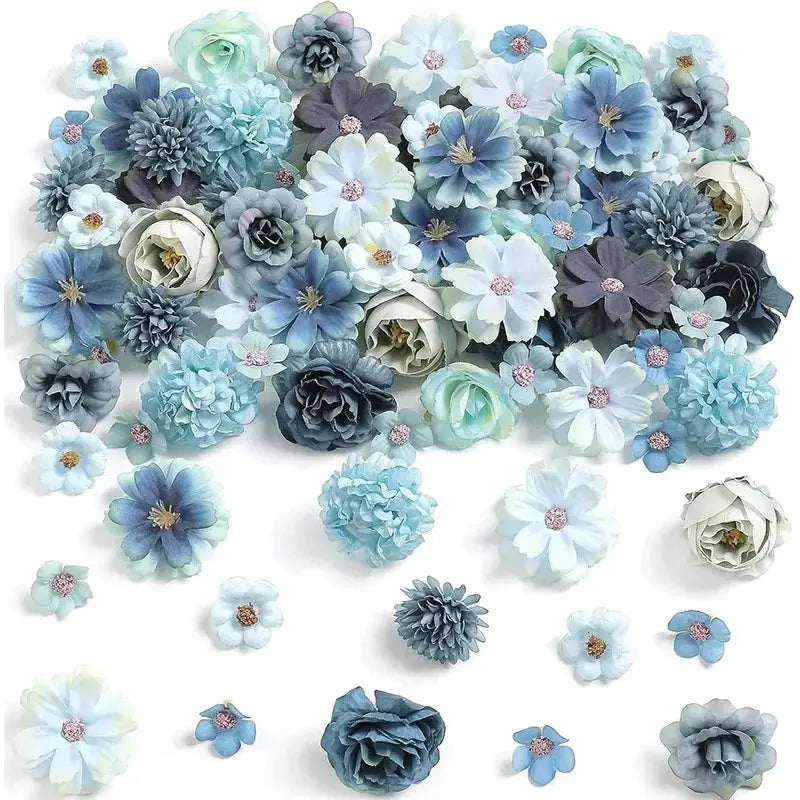 20Pcs blue silk flower heads, 4cm, artificial roses for home decor and wedding crafts by Simples Market