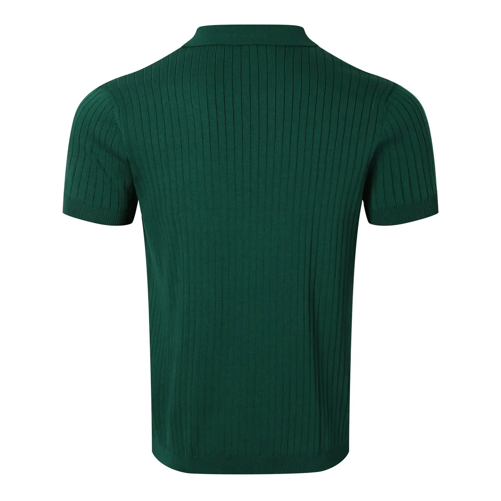 Men's green ribbed-knit polo shirt by Simples Market, short sleeves, solid color
