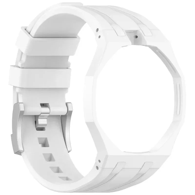 2-in-1 PC Case+Silicone Strap wristwatch band for Swatch X AP Royal Pop, white silicone with metal buckle