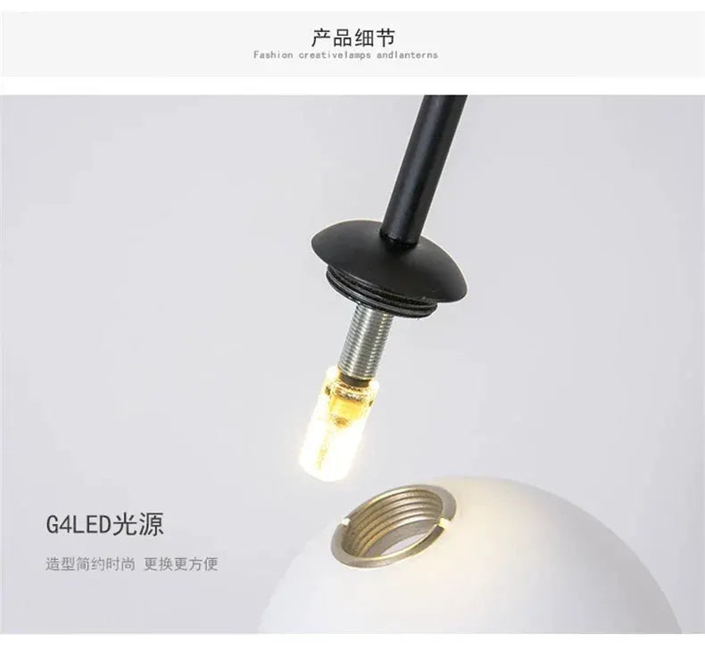 Nordic minimalist chandelier by Simples Market with black cord, metal socket and G4 LED bulb