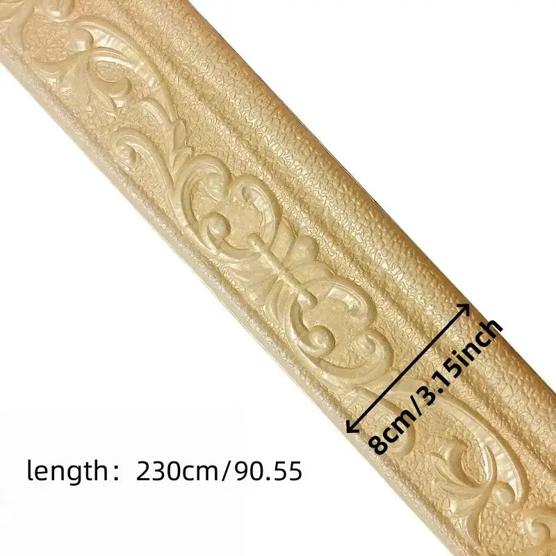 Gold 3D patterned self-adhesive wall trim border, decorative skirting strip for living room TV background, 230x8 cm