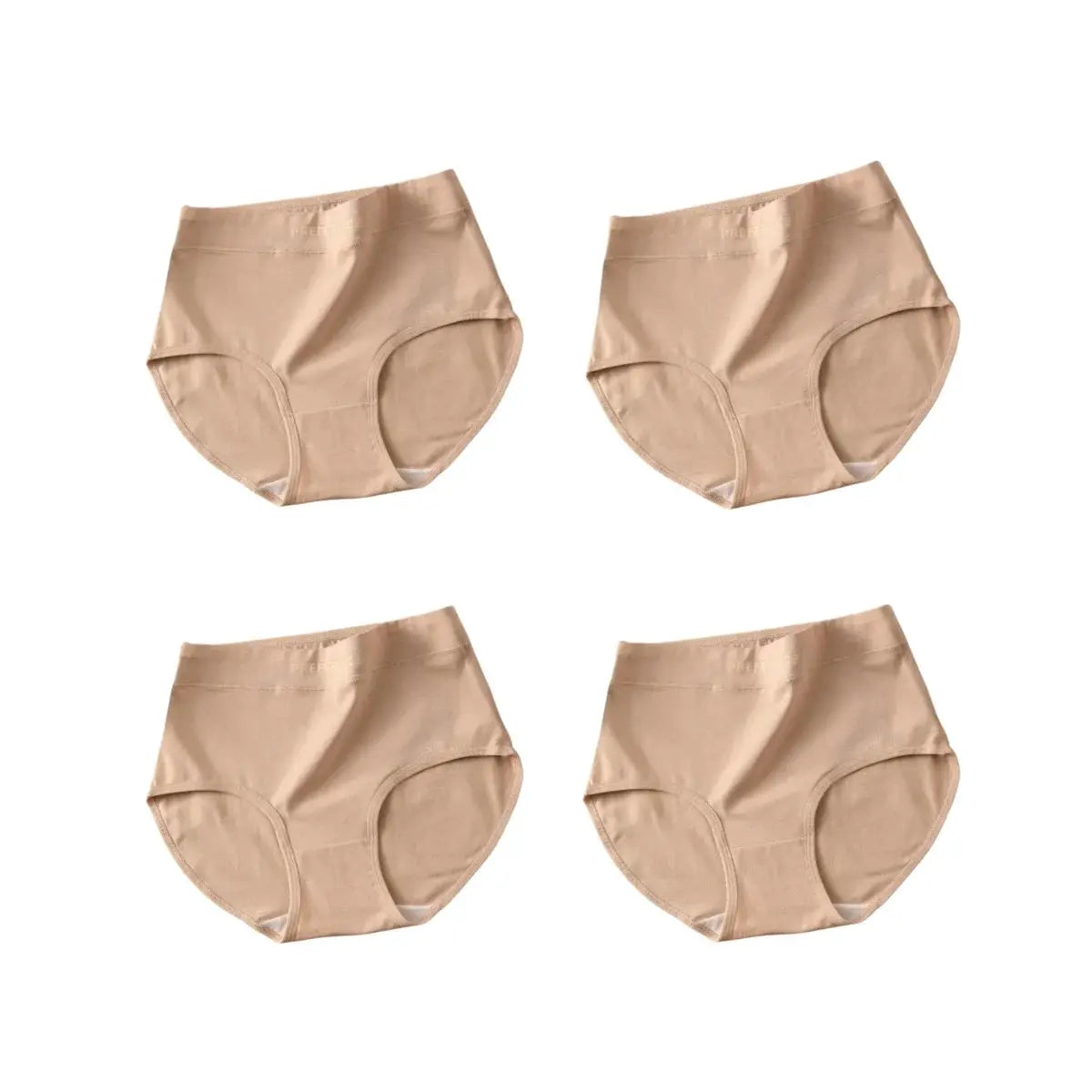 4-pack beige high-waist tummy-control cotton briefs for women; soft, breathable underwear