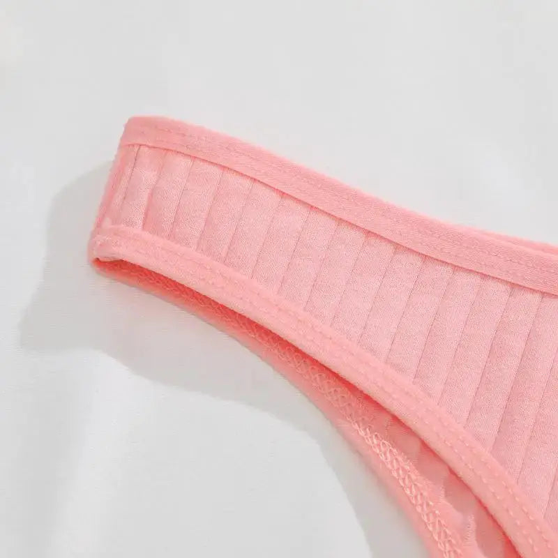 Thong underwear pink cotton seamless, low-rise waistband