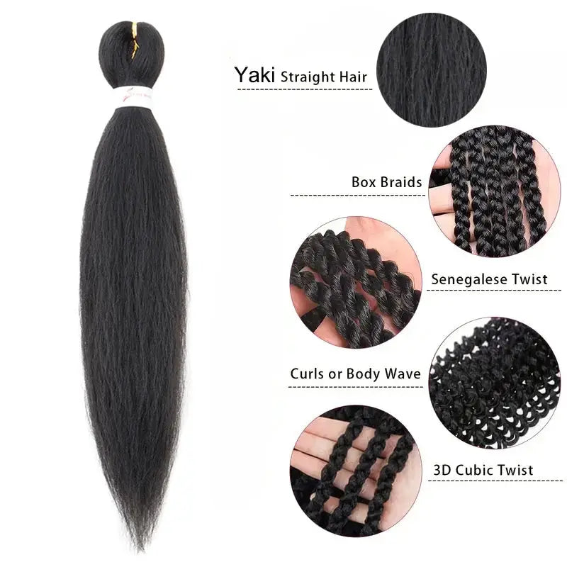 WIGSIN 20in synthetic pre-stretched Yaki EZ box braiding hair, black, Simples Market