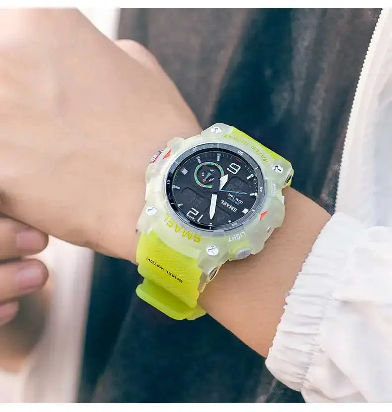 SMAEL sport military wristwatch with neon lime strap and black dial
