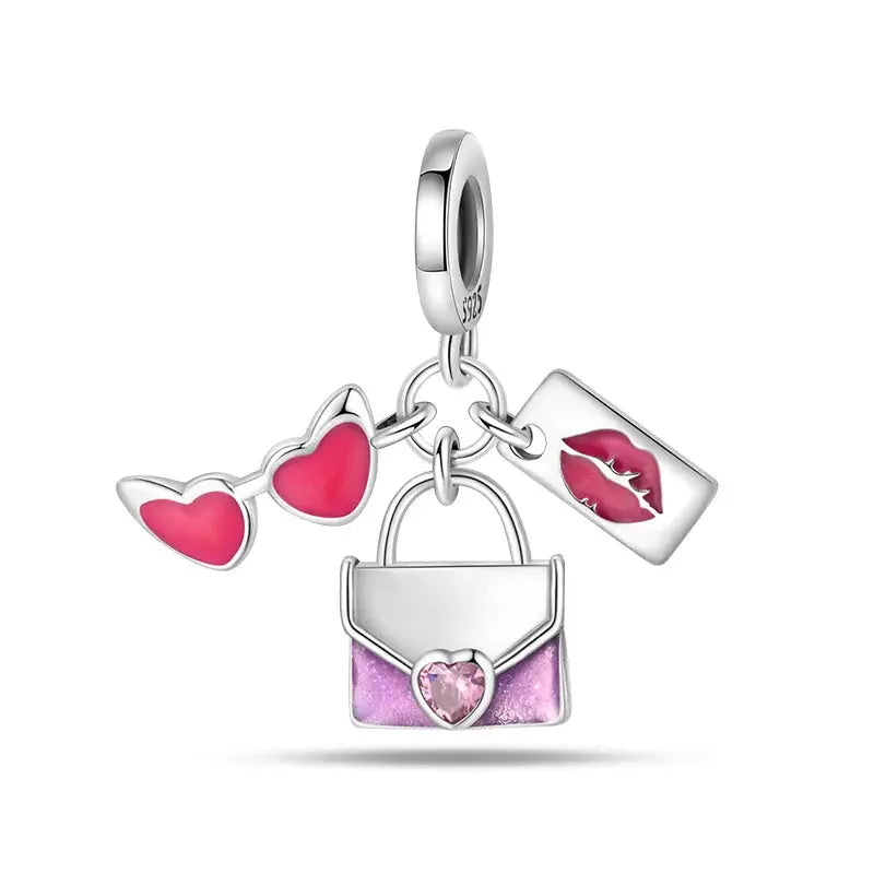 925 Silver Plated Magic Mirror Perfume Princess Angel Pink Charms Beads Fit Pandach 925 Bracelet Fine DIY Jewelry
