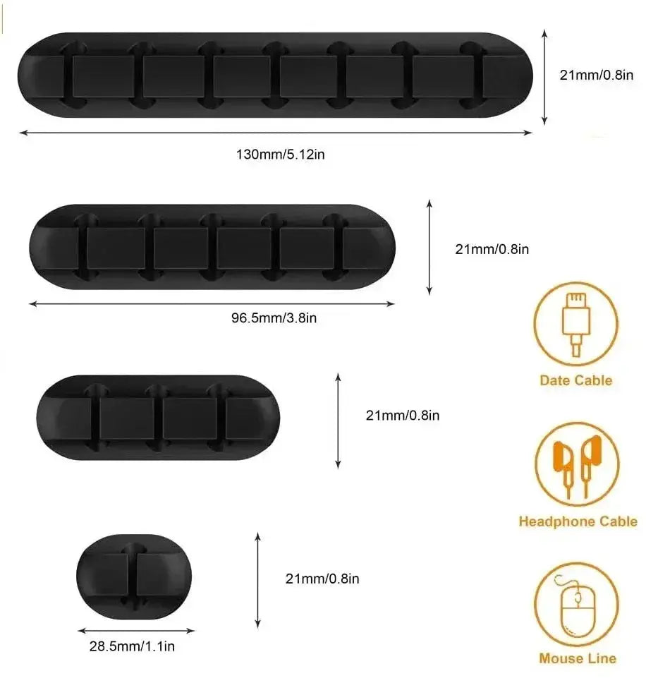 FlexGuard Silicone USB Cable Winder and Wire Organizer with Self Adhesive Clips for Mouse Keyboard Headset iPhone Huawei