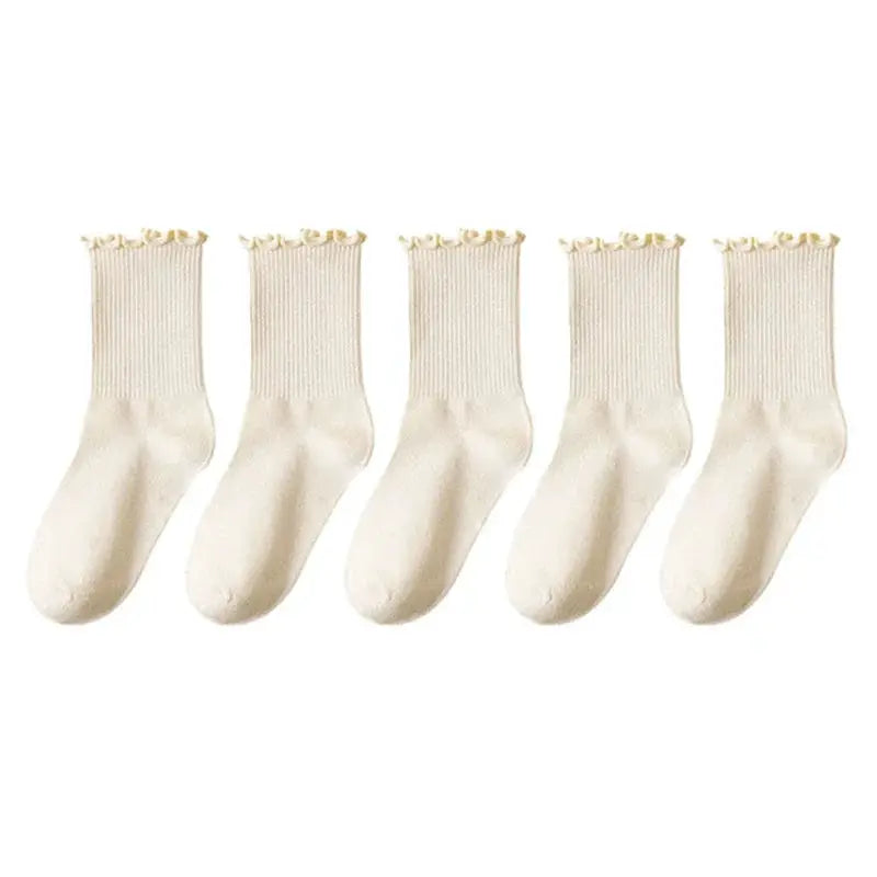 Cotton Ruffles Ankle Socks For Women Lolita Kawaii Korean Style Spring Black White 1 3 5 Pairs
