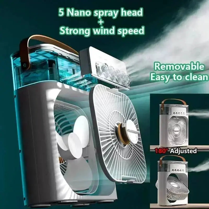 3-in-1 portable air cooler with mist spray, LED night light and humidifier; teal home/office unit by Simples Market