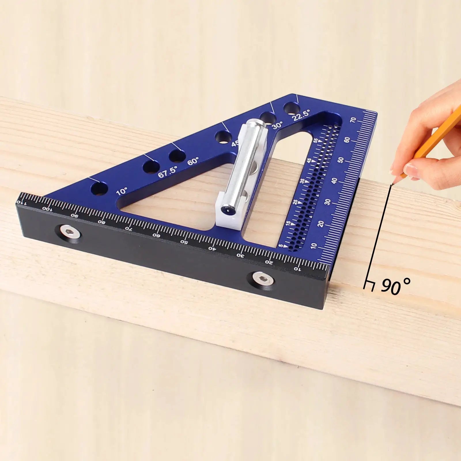 ProEdge Woodworking Square Protractor Aluminum Alloy For Precise 22.5 To 90 Degree Angles Engineers And Carpenters