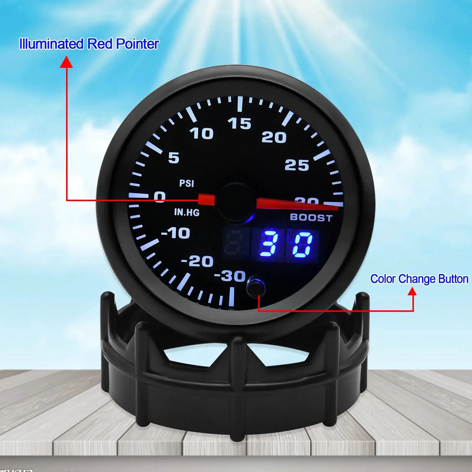 Simples Market 2-inch LED dual-display boost gauge with blue digital readout