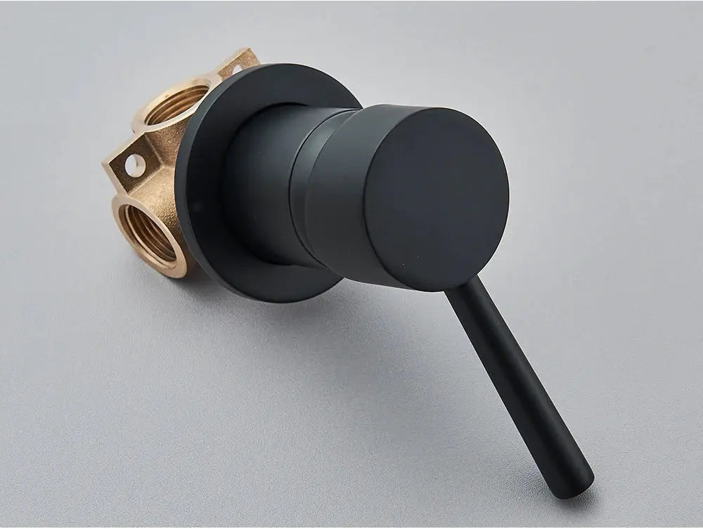 Brass bathroom mixer tap with black finish and lever handle, concealed hot/cold valve