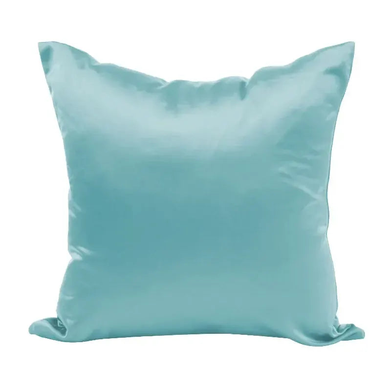 Satin pillow cover by Simples Market in solid light blue, smooth imitation silk cushion case.