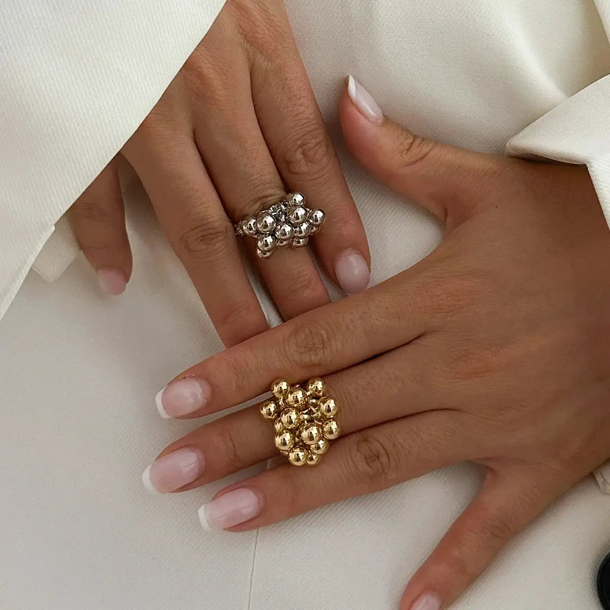 IngeSight.Z CCB Small Ball Ring Unisex Punk Jewelry Irregular Geometric Metal Opening Ring for Women Men Couple
