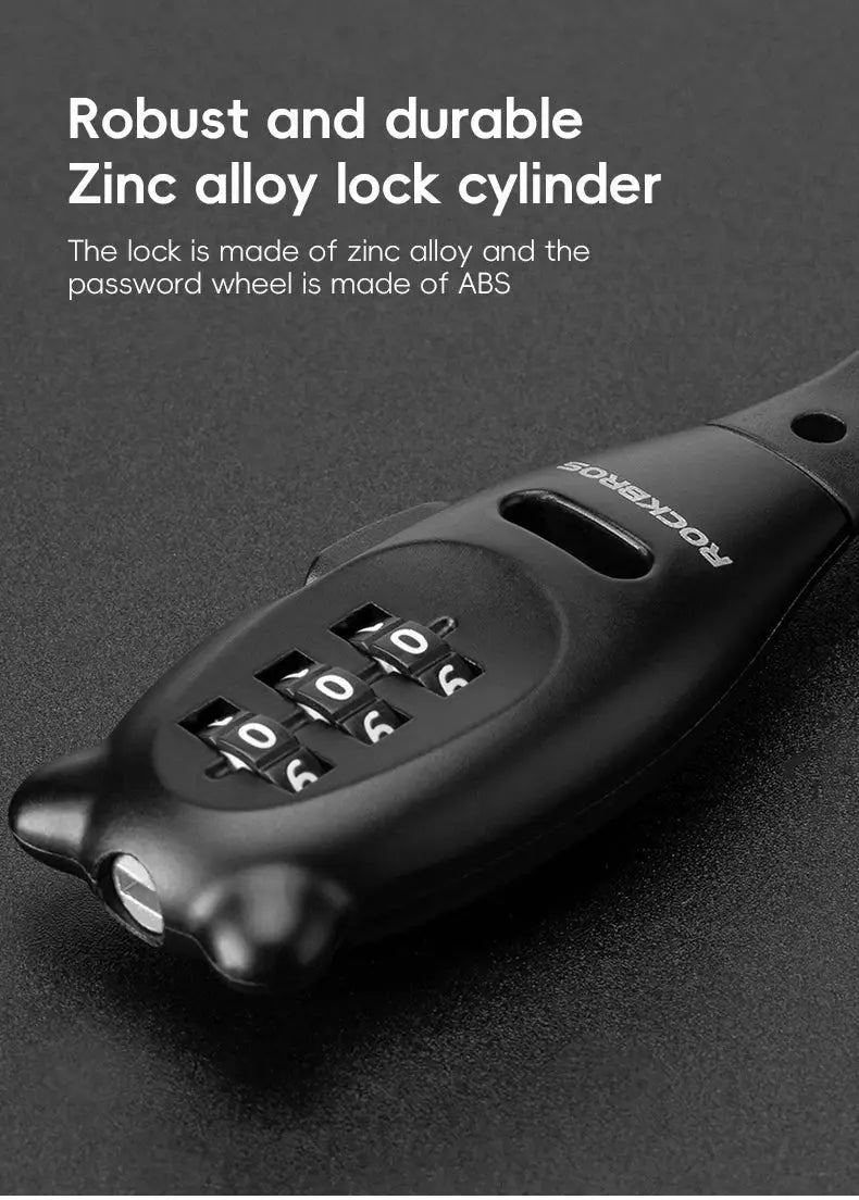 ROCKBROS portable bicycle lock in black zinc-alloy with adjustable combination dials