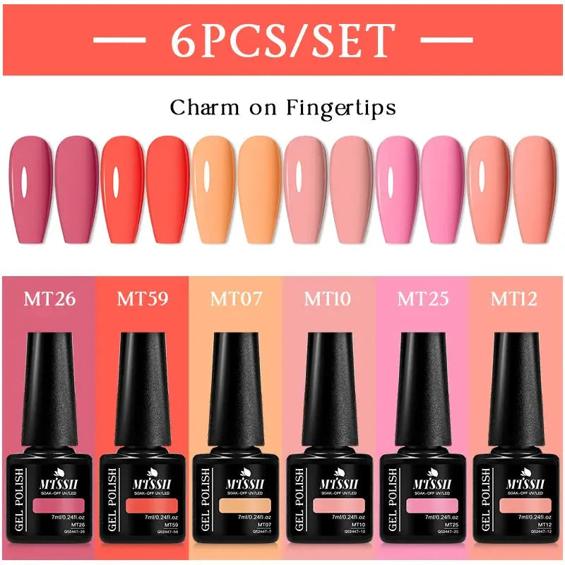6-piece Simples Market MTSSII gel nail polish set; colorful UV gel polishes for manicure