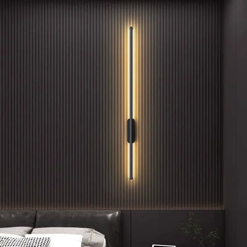 USB rechargeable LED wall lamp, black vertical tube with warm, dimmable light and remote control