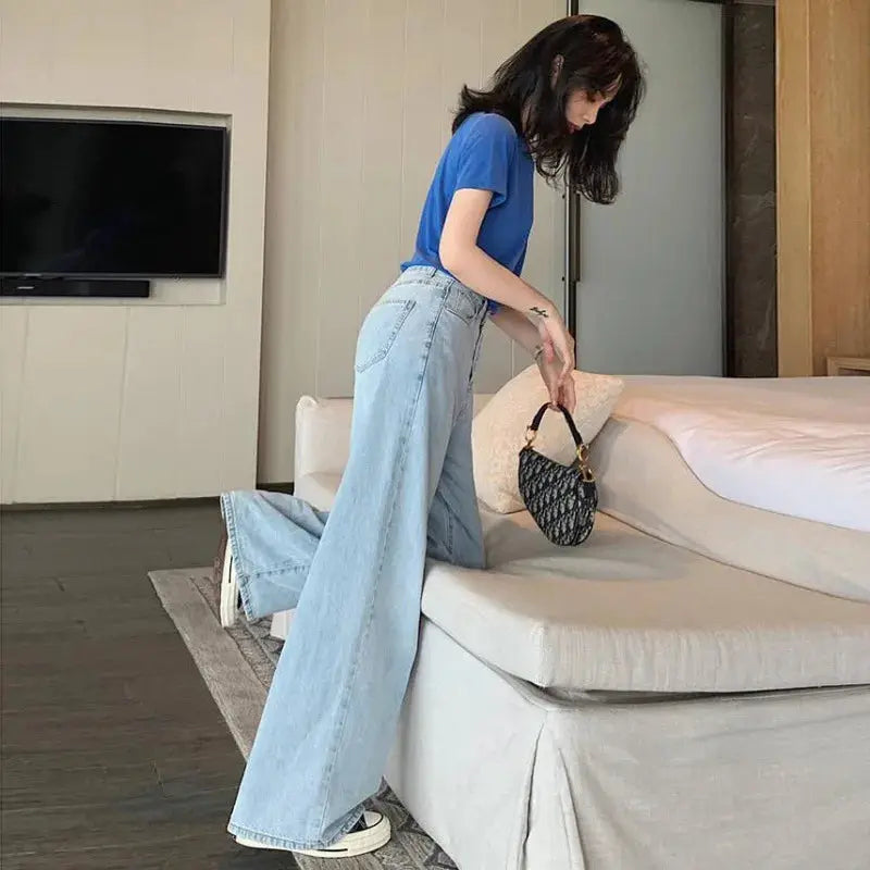 New Design Sense Womens Loose Denim Pants Retro Straight Leg Jeans